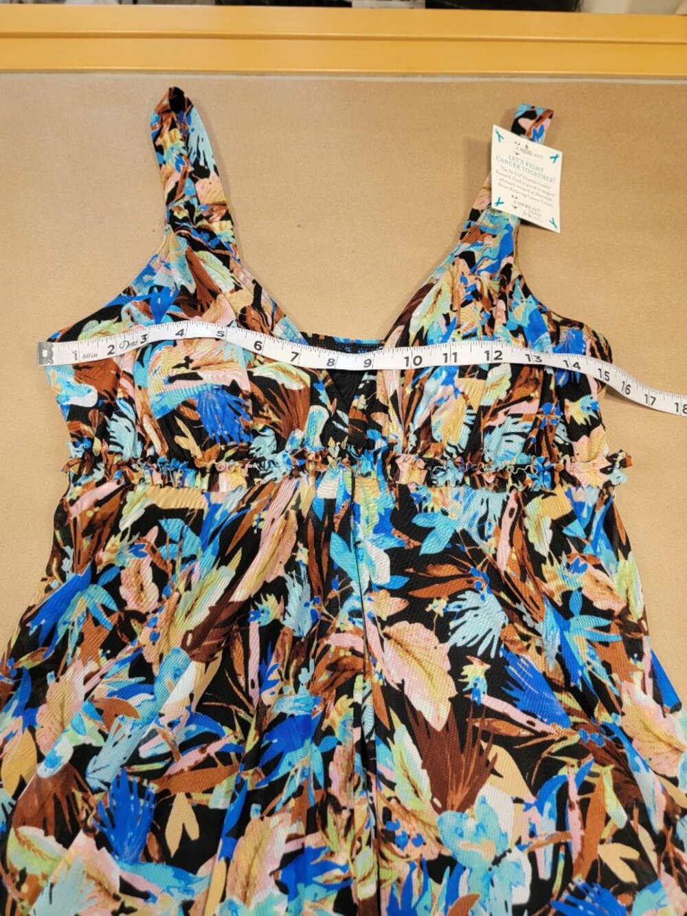 A Shore Fit Size 12 Black Blue Teal Aqua Brown Mesh Overlay 1 Piece Swimsuit NEW - Picture 3 of 10